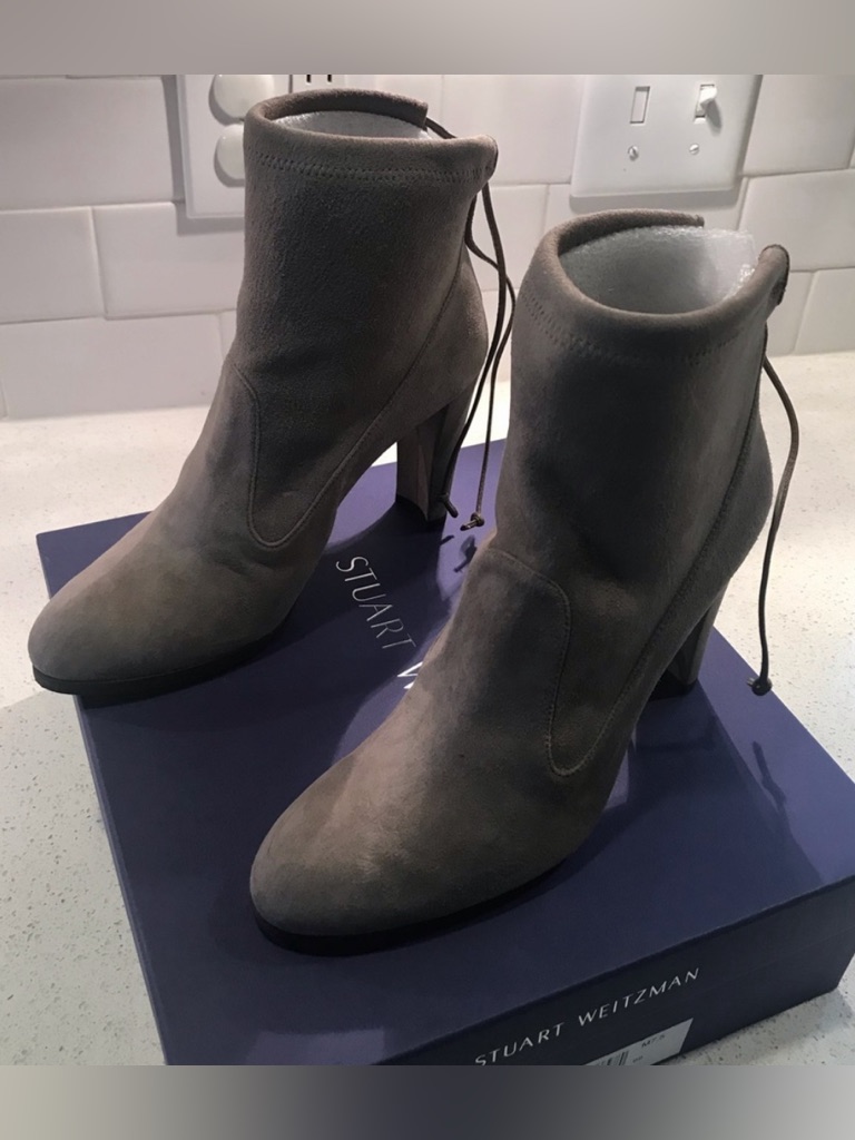 Stuart Weitzman Gray Suede Ankle Booties With Back Tie